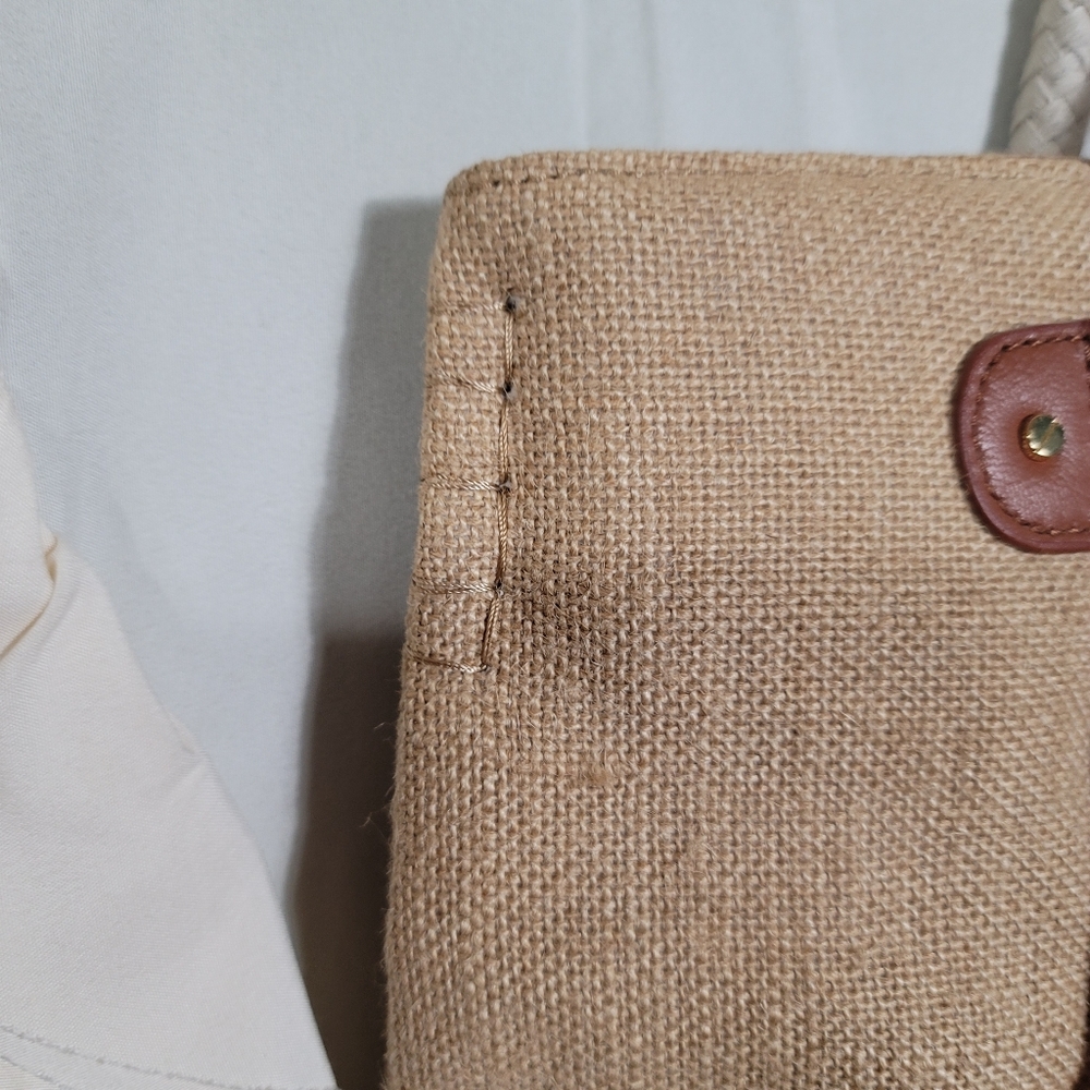 Tory Burch Stripe Shopper Natural/Red Volcano Burlap Tote *RARE* - Picture 5 of 13